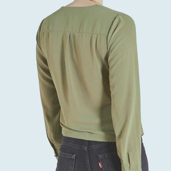 Elegant Olive Green Wrap Top - Picture 3 of 3
